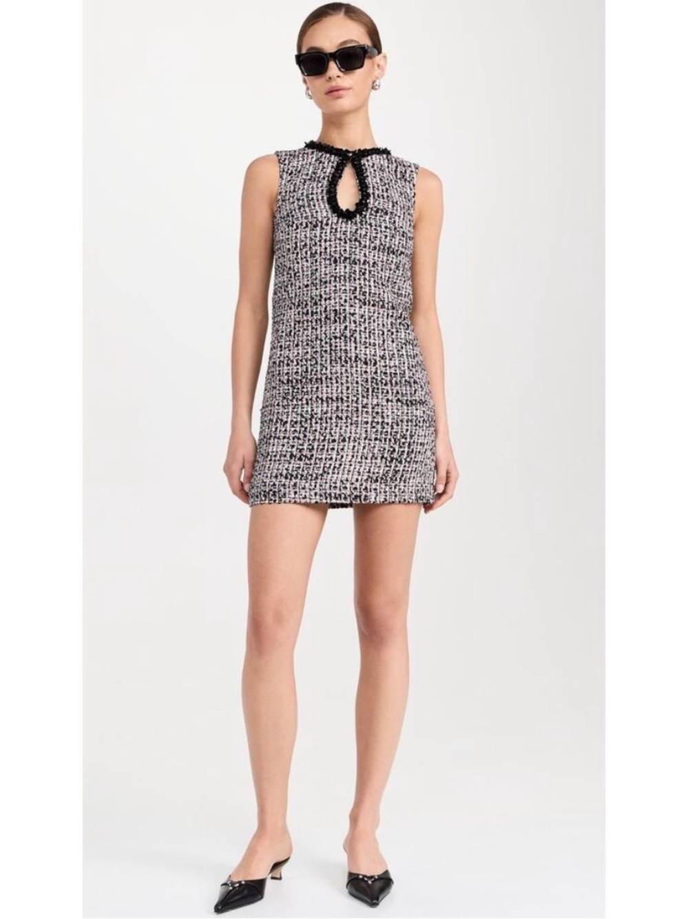 Self Portrait BLACK BOUCLE EMBELLISHED MINI DRESS